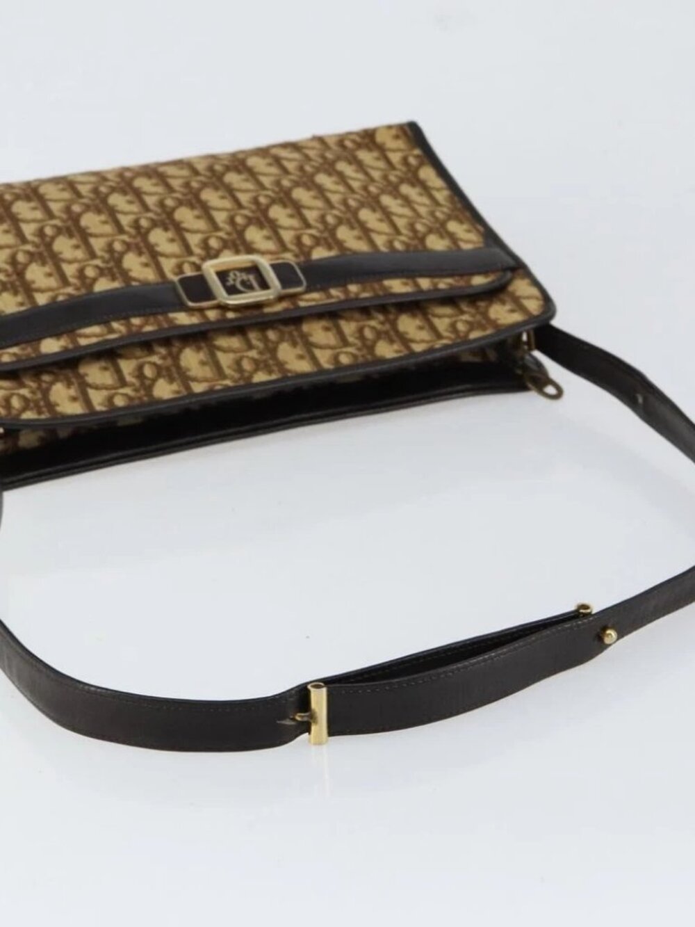 Christian Dior Trotter Canvas Shoulder Bag Beige Gold Auth - Picture 6 of 15